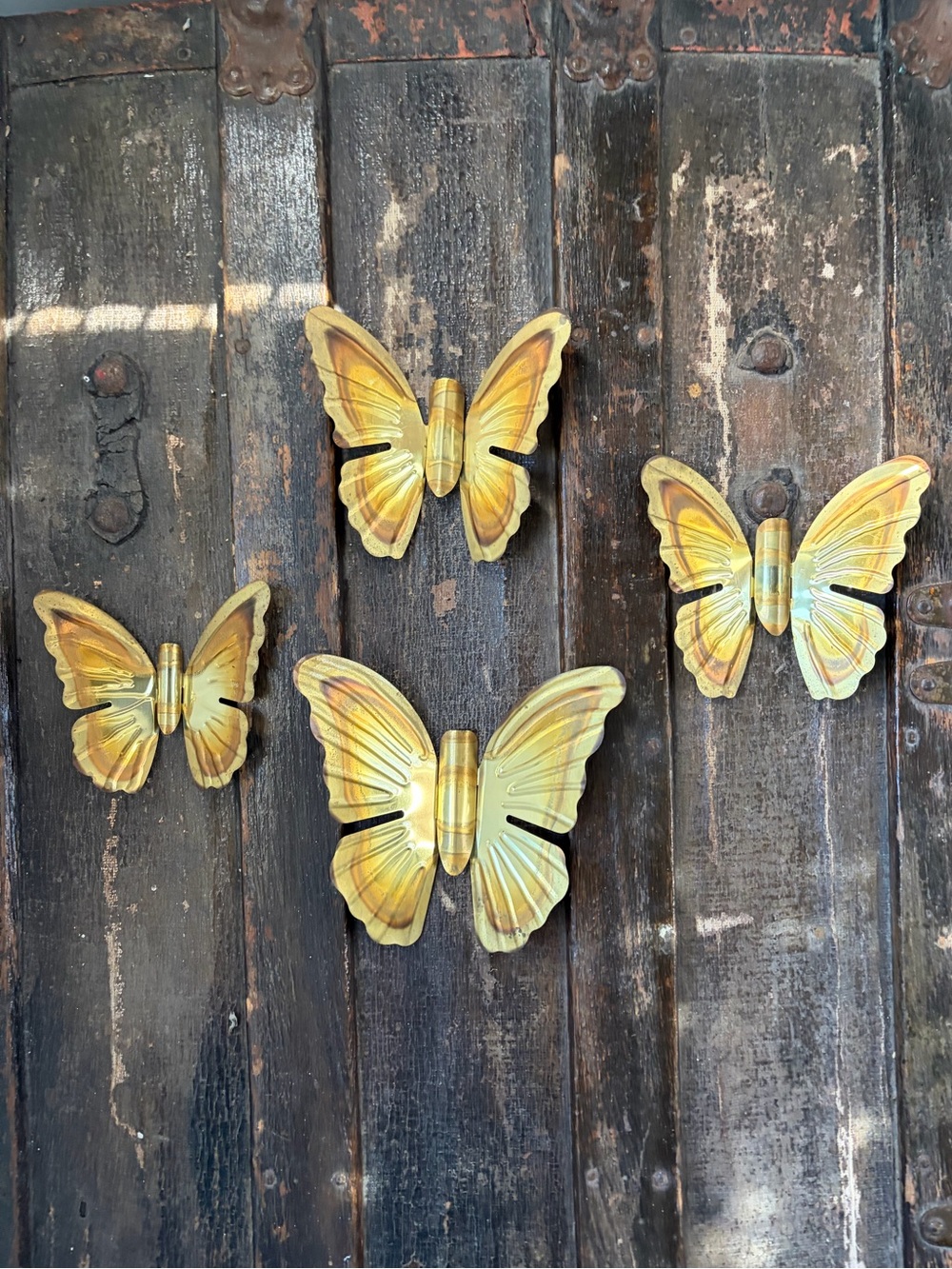Vintage Gold Brass Tone Metal Butterfly Wall Decor 4 Piece Set